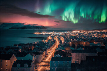  The Magic of the Northern Lights in Reykjavik - obrazy, fototapety, plakaty