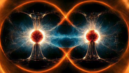 Quantum Nuclear Fusion Entanglement, 3d Representation, AI Generative - obrazy, fototapety, plakaty