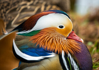Mandarin Duck (Aix Galericulata) spotted outdoors in Dublin, Ireland