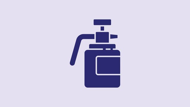 Blue Garden sprayer for water, fertilizer, chemicals icon isolated on purple background. 4K Video motion graphic animation