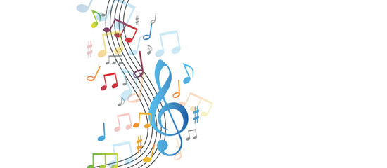 note musicali su sfondo nero, concetto di musica, concerto