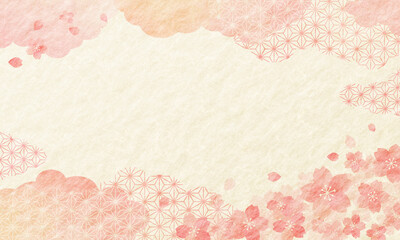 春　水彩風の桜　ピンク　和柄　和紙背景