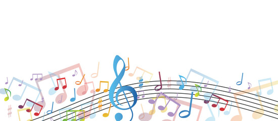 note musicali su sfondo nero, concetto di musica, concerto © xyz+