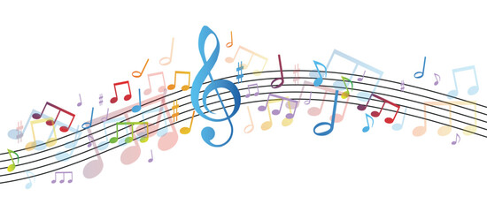 note musicali su sfondo nero, concetto di musica, concerto © xyz+