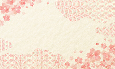 春　水彩風の桜　ピンク　和柄　和紙背景
