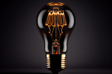 Black Light Bulb Floating Black Background 3d illustration 3d render. Generative Ai