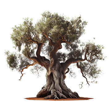 strange ancient tree on a transparent background for decorating projects. AI generator