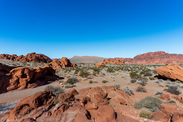 Sunset hiking through Valley of Fire State Park in Nevada