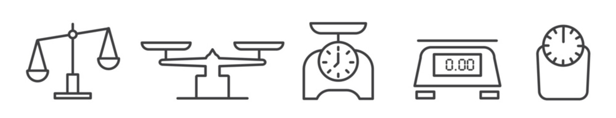 thin line icon set scales and weight - 570364520