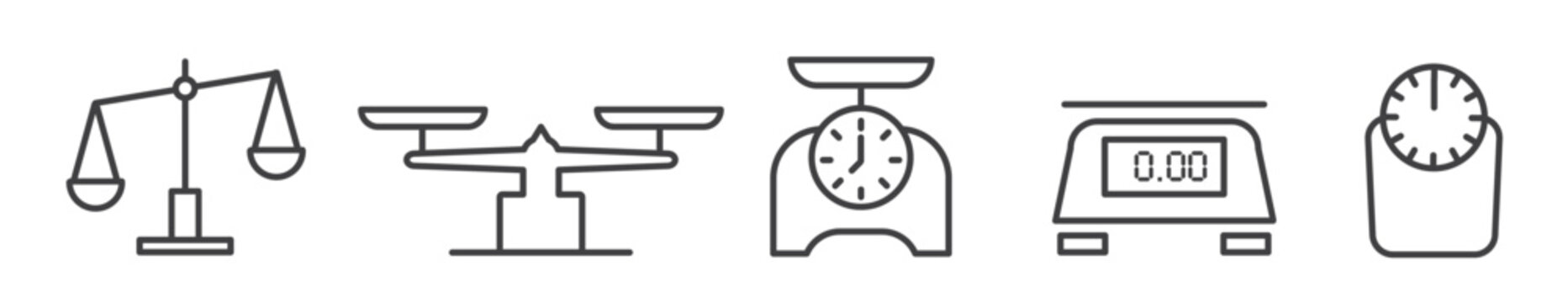 thin line icon set scales and weight