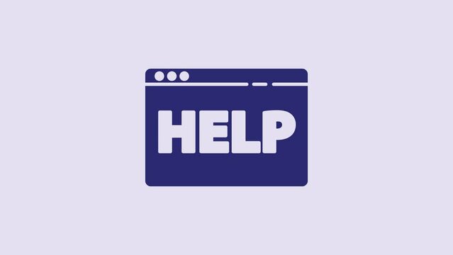 Blue Browser help icon isolated on purple background. Internet communication protocol. 4K Video motion graphic animation