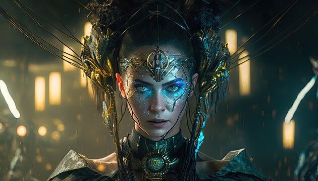 Fantasy high priestess in full priestess clothing. Generative Ai.