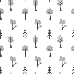 Seamless pattern with doodle trees.