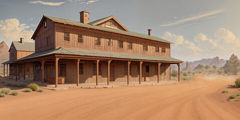 Obraz premium A street in the wild west. AI.