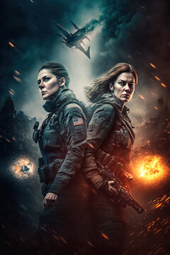 Movie style poster of 2 female agents. Generative Ai.