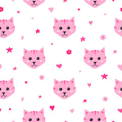 Seamless pattern with doodle cat faces.