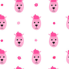 Seamless pattern with doodle lama faces.