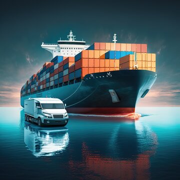 Container Cargo Ship And Car Carrier Ship In Commercial Trade Logistics And Transportation, Car And Container Cargo Freight Shipping, Generative Ai