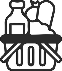 Grocery icon, shopping bucket icon black vector
