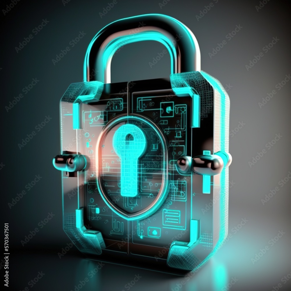 Poster padlock with keyhole for data security at the circuit's convergent point. privacy of cyber data and 