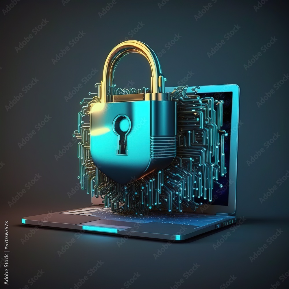 Poster padlock with keyhole for data security at the circuit's convergent point. privacy of cyber data and 