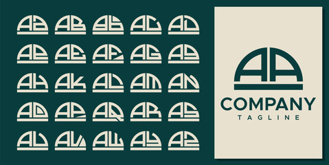 Abstract line half circle dome initial letter A AA logo design set