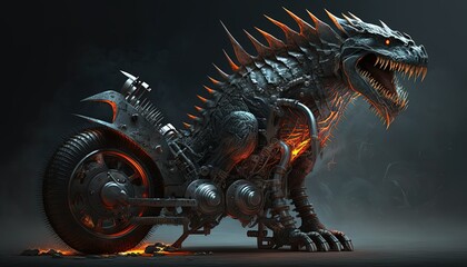 illustration of dragon in bike shape, surreal theme , Generative Ai