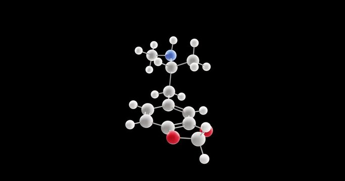 MDMA molecule, rotating 3D model of 3,4-Methylenedioxymethamphetamine, looped video with alpha channel