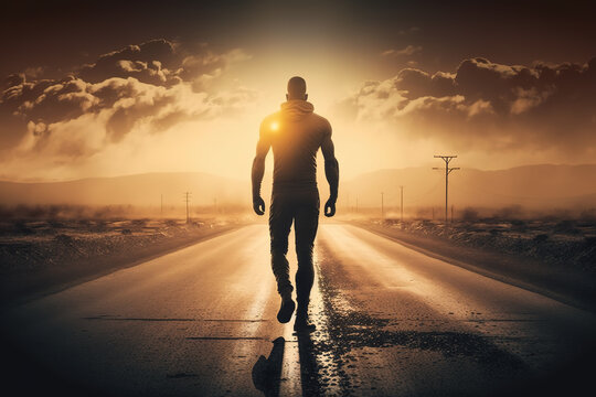 Close Up Athletic Man Walking On A Road