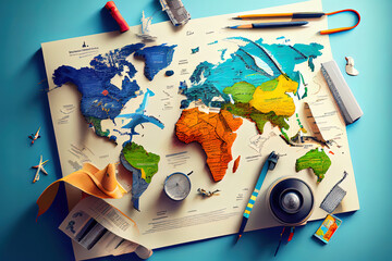 Original Business travel traveling map world concept, realistic. Generative Ai