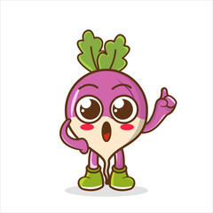 turnip cartoon mascot pointing up