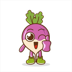 cute turnip vegetable character mascot with thumb up hand gesture isolated cartoon in flat style design