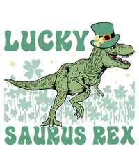 Lucky Saurus Rex Patrick's Sublimation, St. Patrick's Dinosaur Shirt PNG, Dinosaur Kids Shirt, St. Patrick's T-rex Kids Shirt PNG Print Template