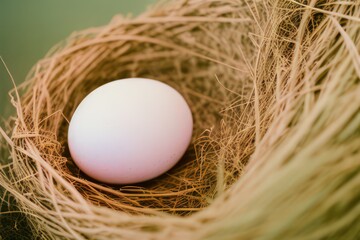 Free-range egg in nest, eco friendly concept macro illustration made with Generative AI Technology