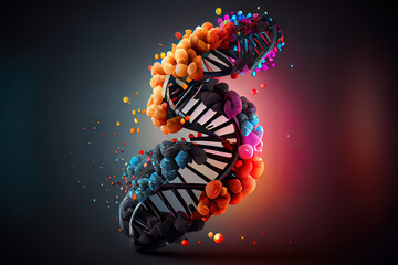 Amazing DNA and isolated soft background, mix color, 3d rendering. Generative Ai