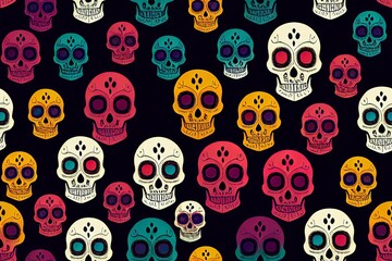 seamless pattern Mexican calavera sugar skulls, colorful, generative ai