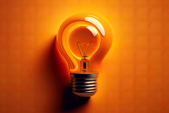 Bulb on orange background. 3D rendering. Generative Ai