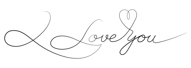 Calligraphic inscription I love you. Linear text, drawing isolated from the background. Line drawing of text