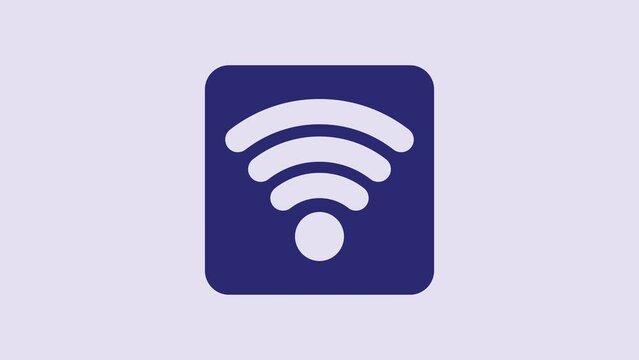 Blue Wi-Fi wireless internet network symbol icon isolated on purple background. 4K Video motion graphic animation