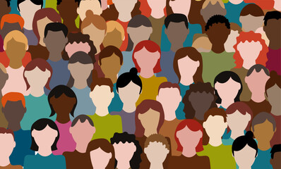 Multiracial crowd. Workers group, community in parade or in protest. Flat style. Vector illustration. Anonymous people - 570373702