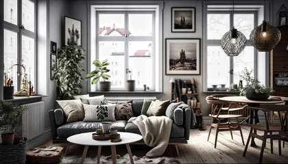 Obraz premium Scandinavian style interior design idea. Generative AI