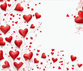 Red Hearts on White Background, Happy Valentine’s Day, Romantic Design Concept, AI