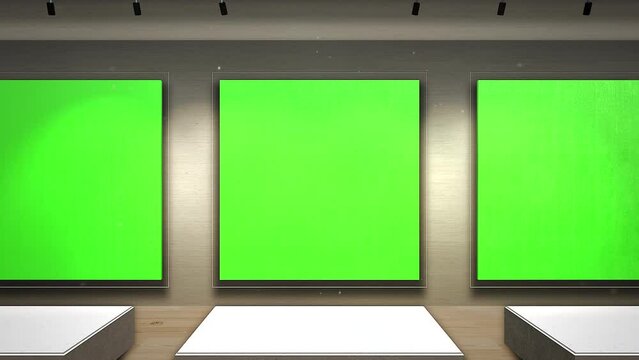Hall of art gallery museum with frame for picture and photos with mock-up screen frame, motion art, photo and decor style background