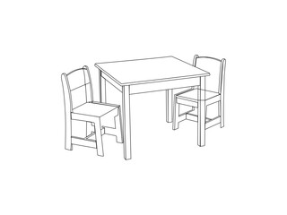 Dining table vector design and line art. 2 seater vector dining table. table and chairs isolated white background.