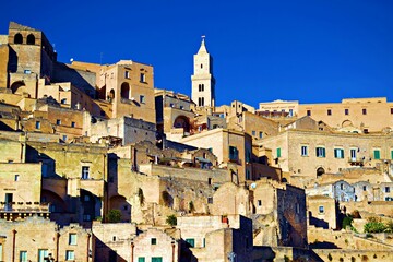 view of the famous Sassi di Matera carved into the rock in Basilicata, Italy
