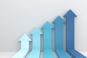 infographics arrows rising on the wall, growth chart or graph investment - booming economic growth