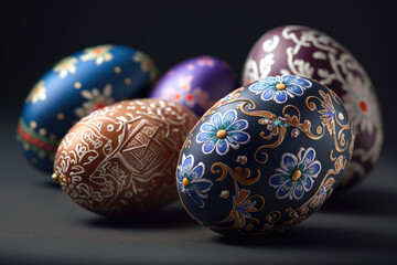 Colorful and decorative painted Easter eggs, Generative AI