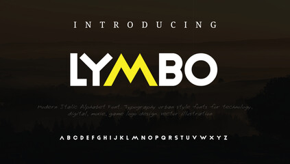 Minimal modern alphabet fonts. Typography minimalist LYMBO digital fashion future creative logo font. vector illustration