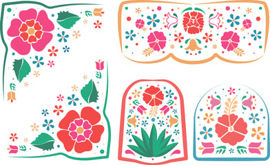 Marcos y cintas de flores estilo bordado mexicano.