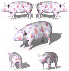 3d rendr pig with emji icon isoalted
